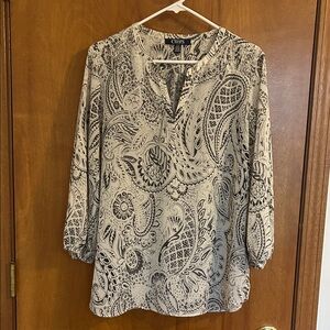 Chaps Women's Paisley Blouse Gray and Cream Size Large